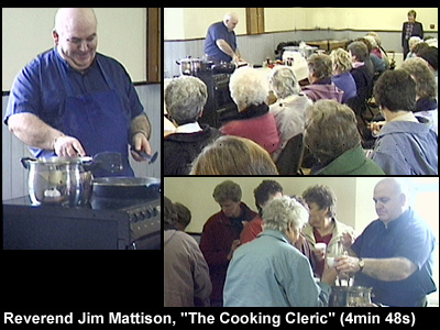 Photo of the Reverend Jim Mattison giving a cooking demonstration in 2003.